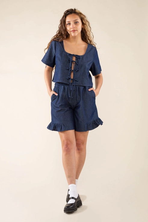 Denim Tie Short Sleeve