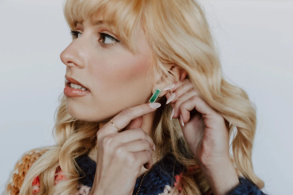 Textured Green Porcelain Stud Earrings