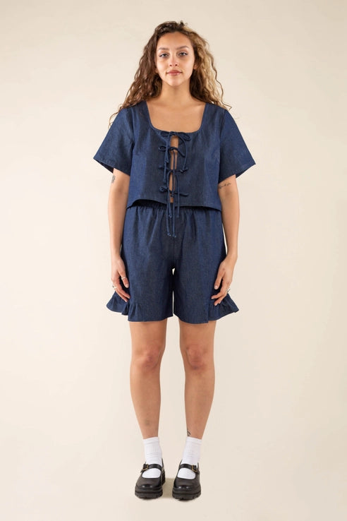 Denim Tie Short Sleeve
