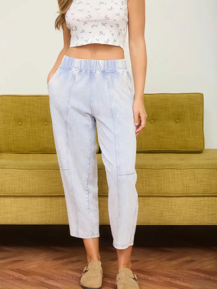 Acid Washed Elastic Waist Knit Joggers