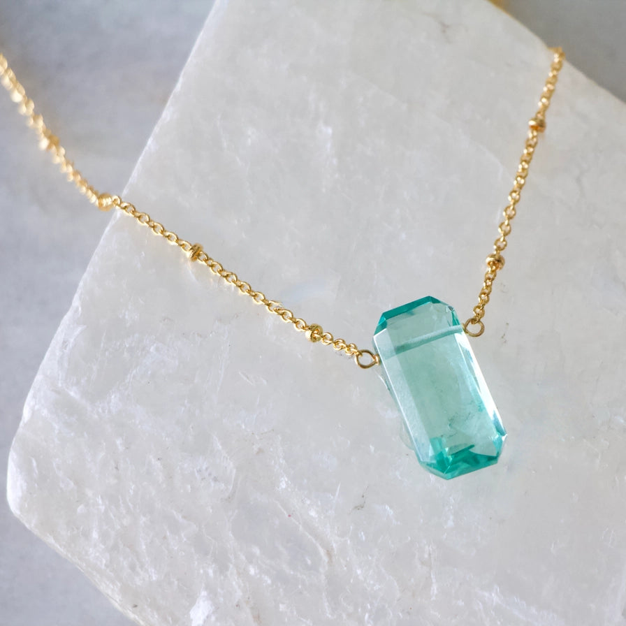 Aquamarine Quartz Necklace - Thin