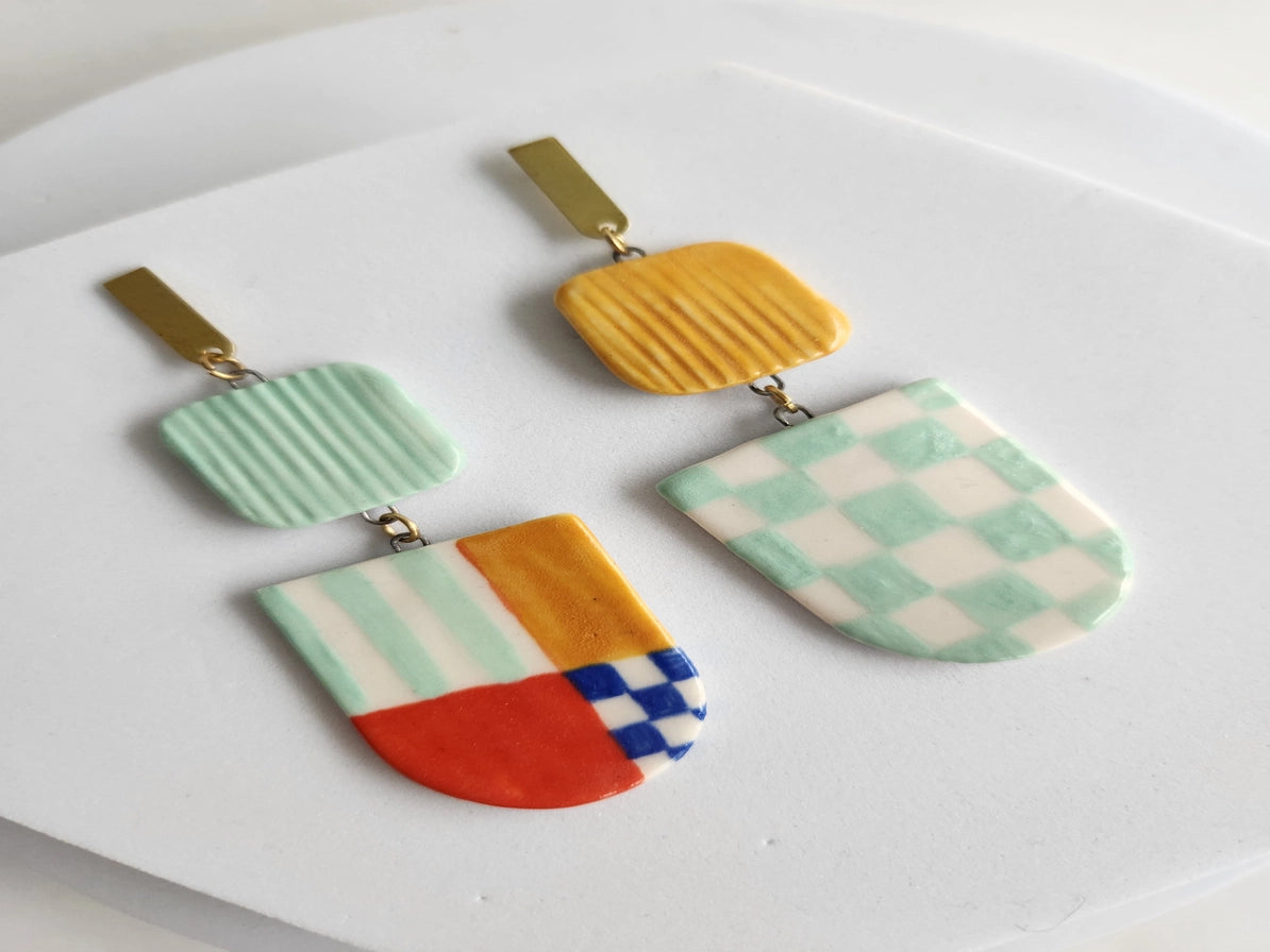 Asymmetrical Color Block Porcelain Earrings