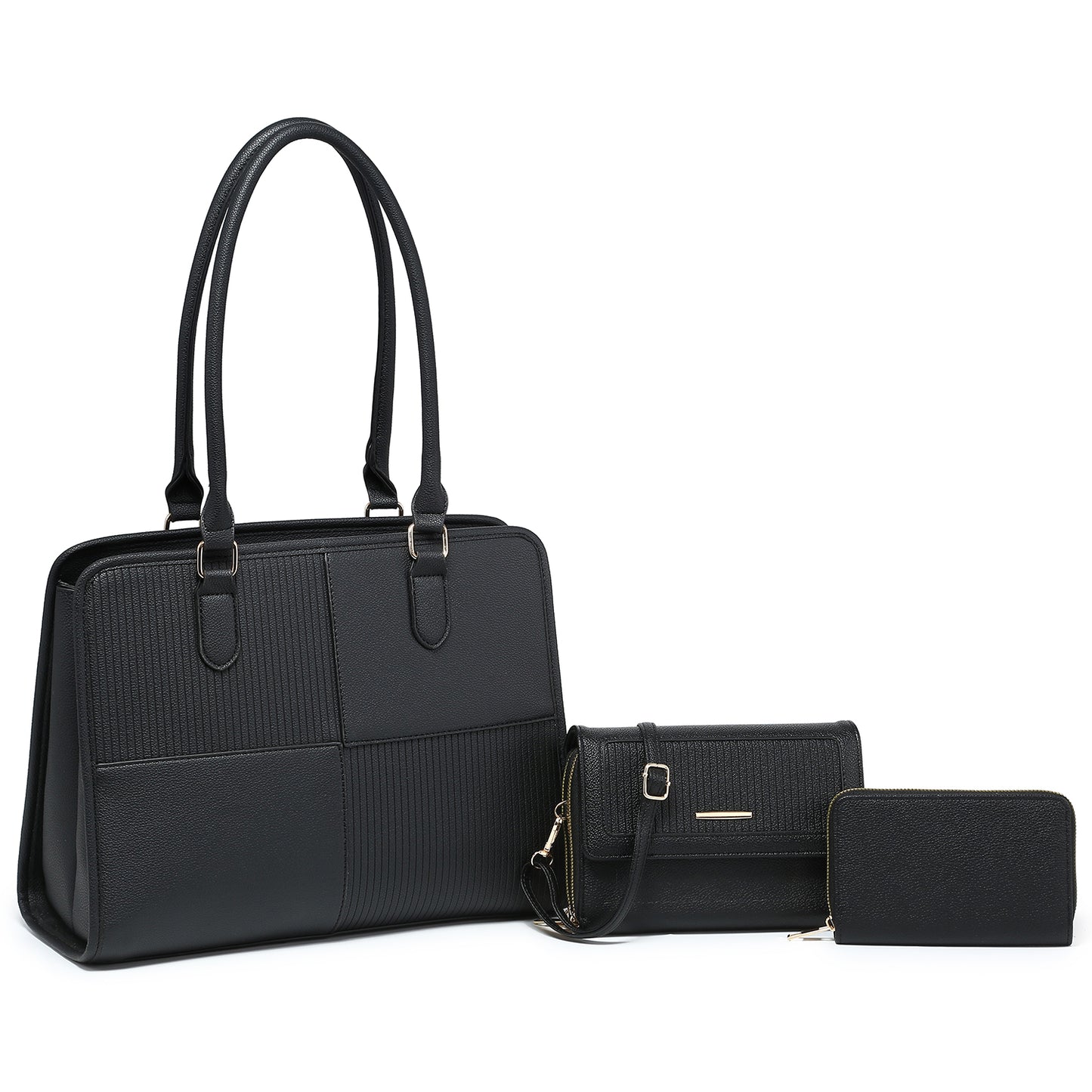 Embossed Stripe Patchwork 3-in-1 Satchel Set