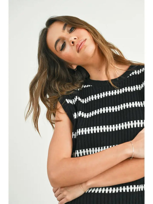 Crew Neck Striped Knit Tank Top