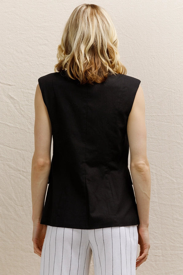 Button Down Linen Blazer Vest