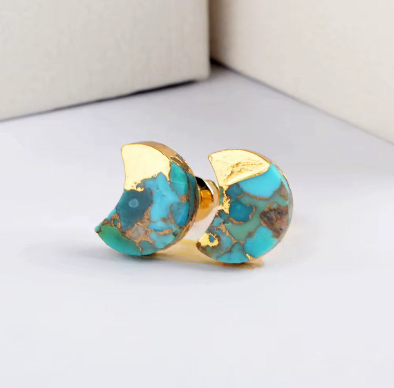 Crescent Copper Turquoise Lace Earrings