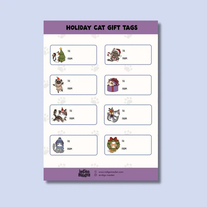 Cat Holiday Gift Tag Sheets