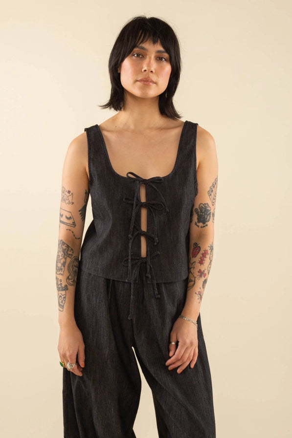 Denim Tie Top