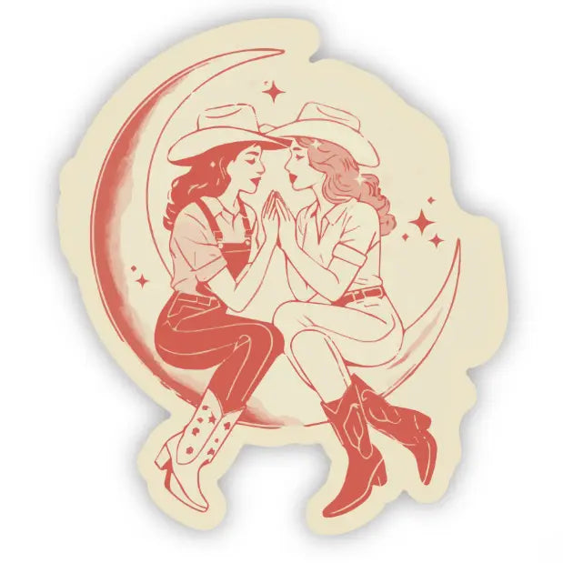 Cowgirl Chics Hanging in the Moon Sticker