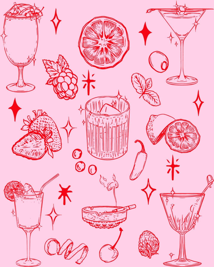 Cutie Vintage Cocktail Bar Cart Print 8x10