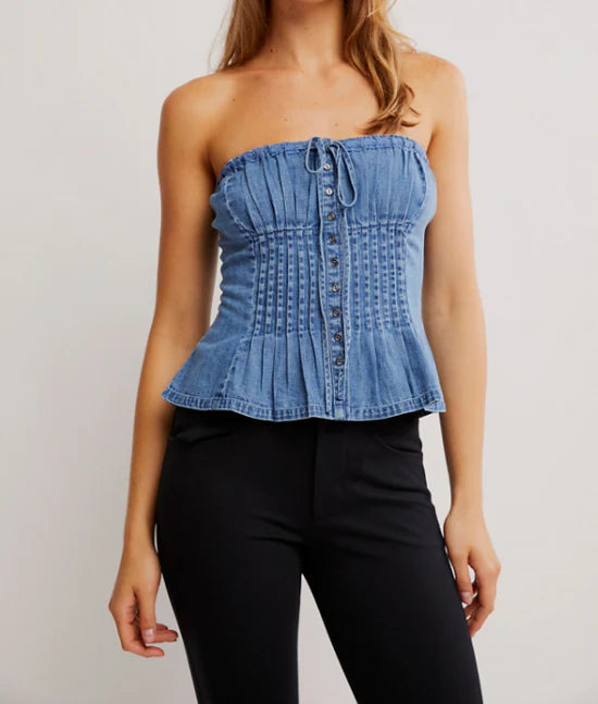 Denim Wink Wink Tube Top