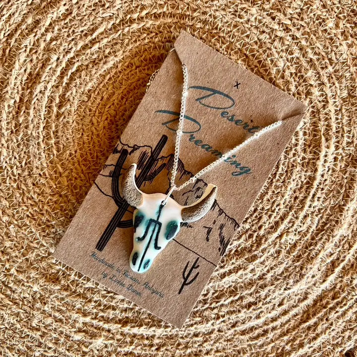 Desert Dreaming Ceramic Cow Skull Necklace