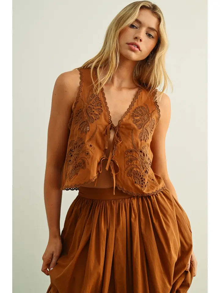 Coffee Embroidered Skirt