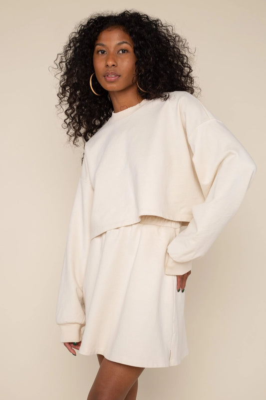 Garment Washed Cropped French Terry Sweatshirt