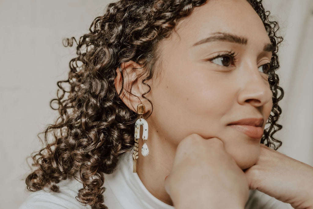Gold Cheetah & Leaf Chain Porcelain Earrings