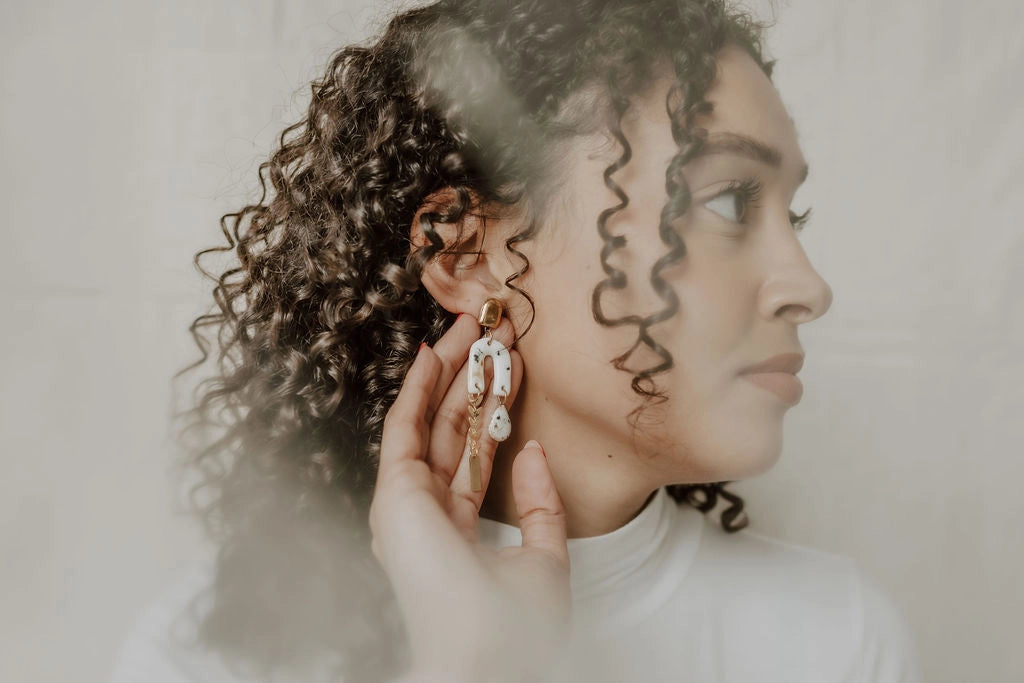 Gold Cheetah & Leaf Chain Porcelain Earrings