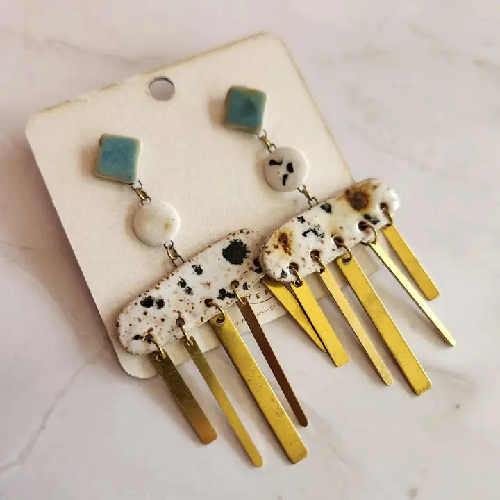 Green Ink Spot Tassel Earrings