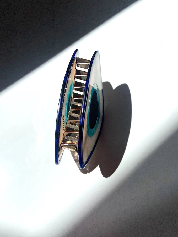 Hand-Painted Evil Eye Claw Hair Clip
