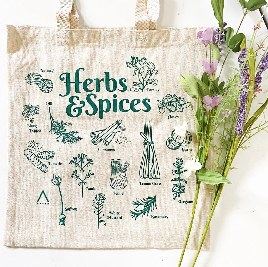 Herbs Hand Printed Canvas Tote Bag