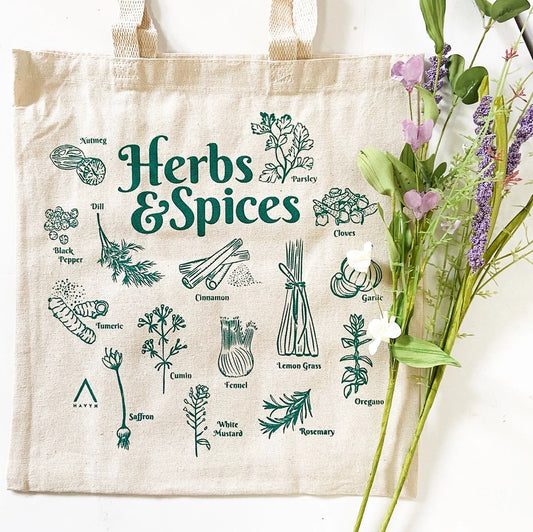 Herbs Hand Printed Canvas Tote Bag