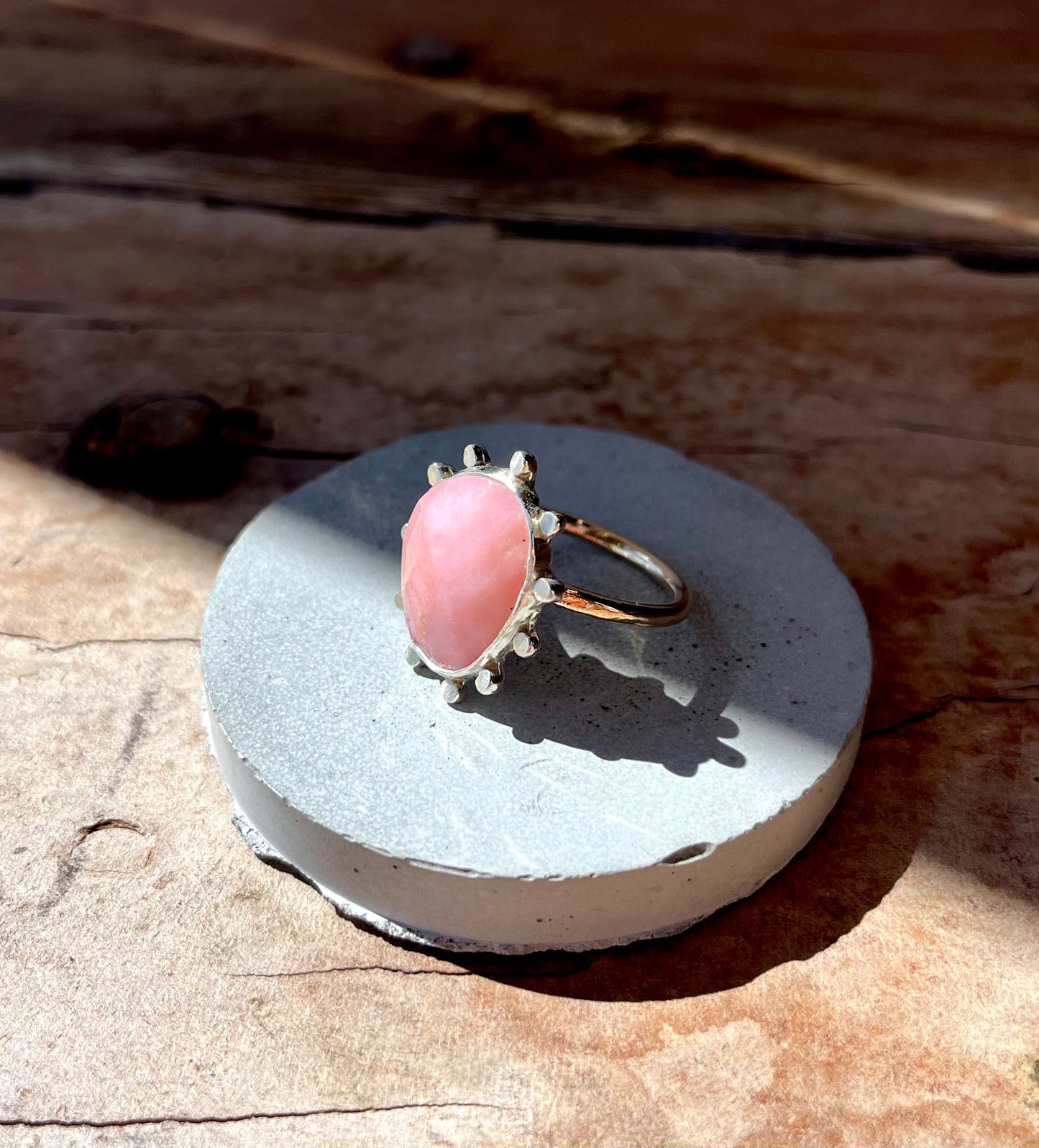 Pink Peruvian Opal Dot Ring