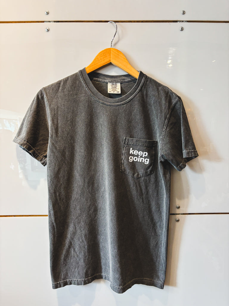 Keep Going dark gray s/s tee - upcycled