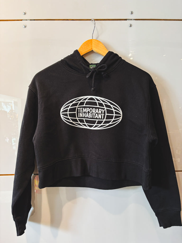 Globe black cropped hoodie - upcycled