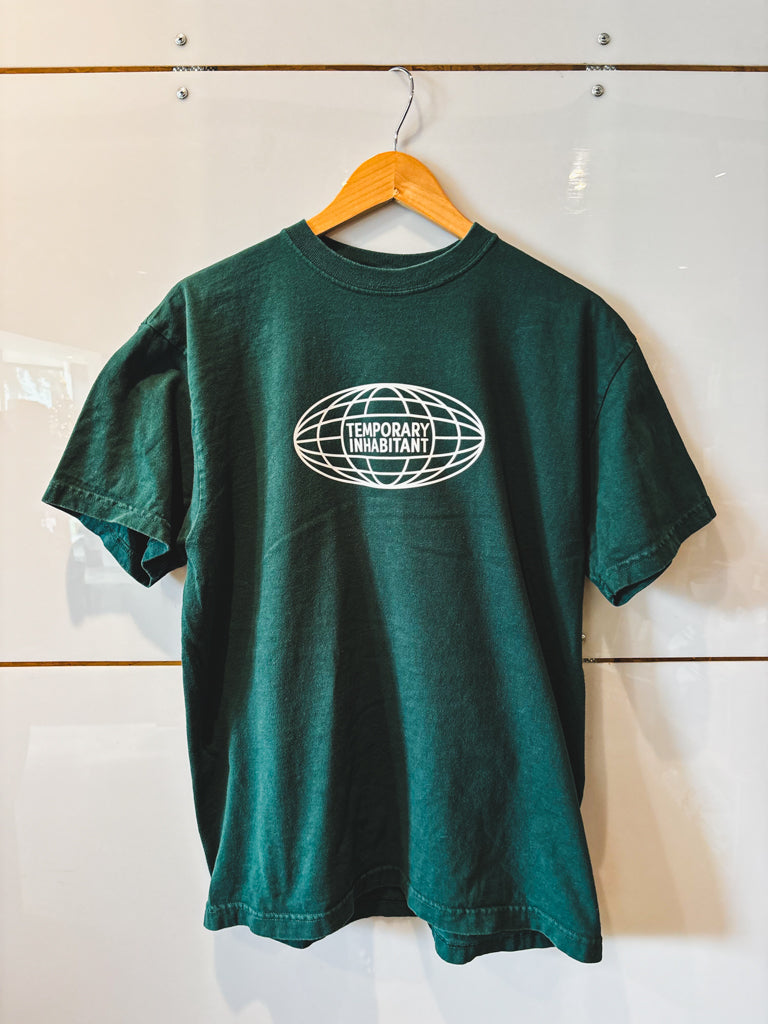 Globe teal green s/s tee - upcycled