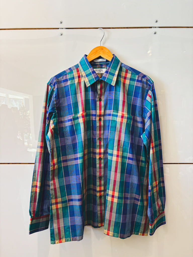 Arrow Sport Plaid Button Up Green/Blues - vintage