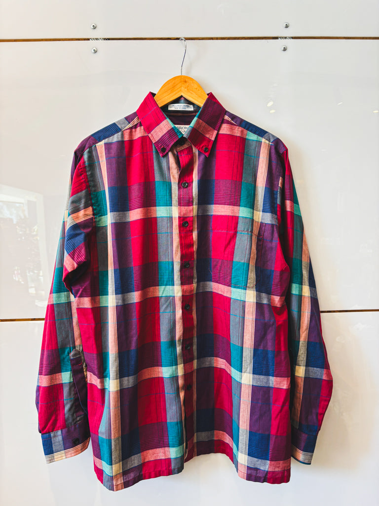 Arrow Sport Plaid Button Up Teal/Raspberry- vintage