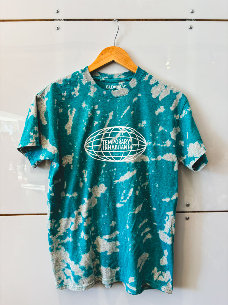Globe teal tie dye s/s tee - upcycled