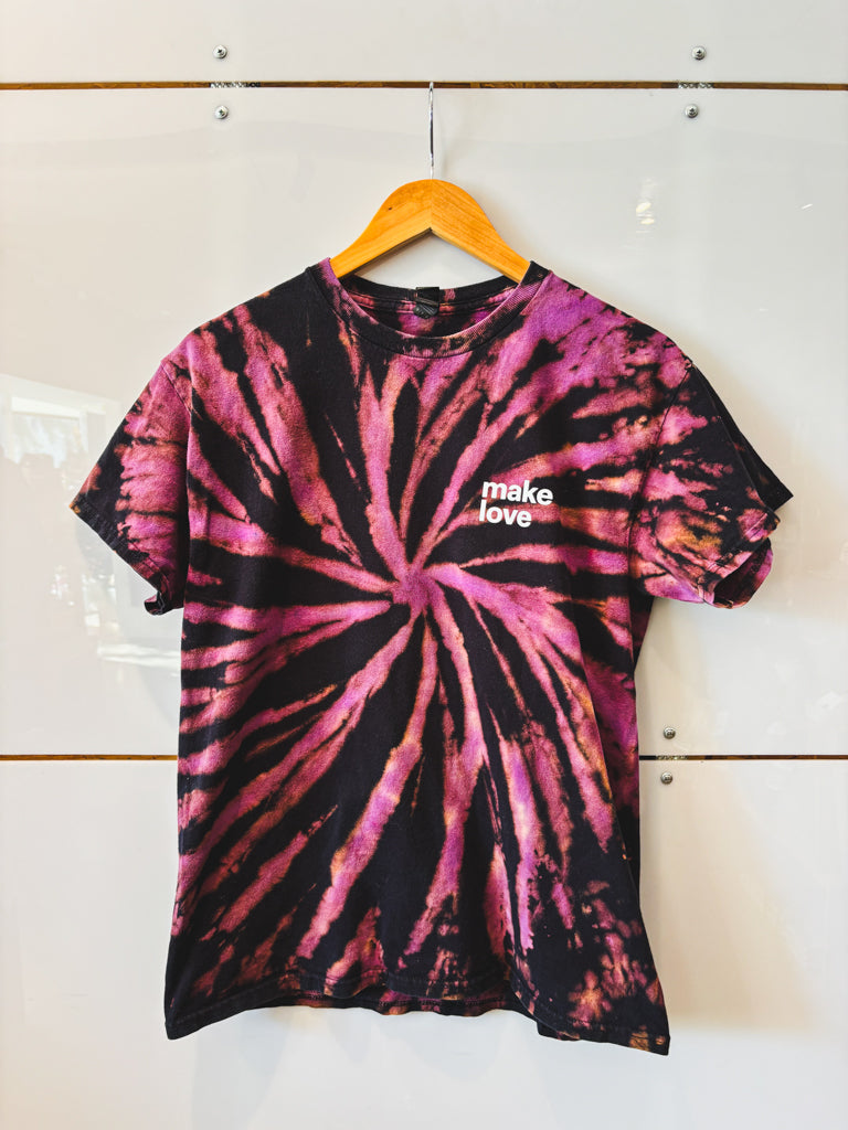 Make Love purple tie dye s/s tee - upcycled