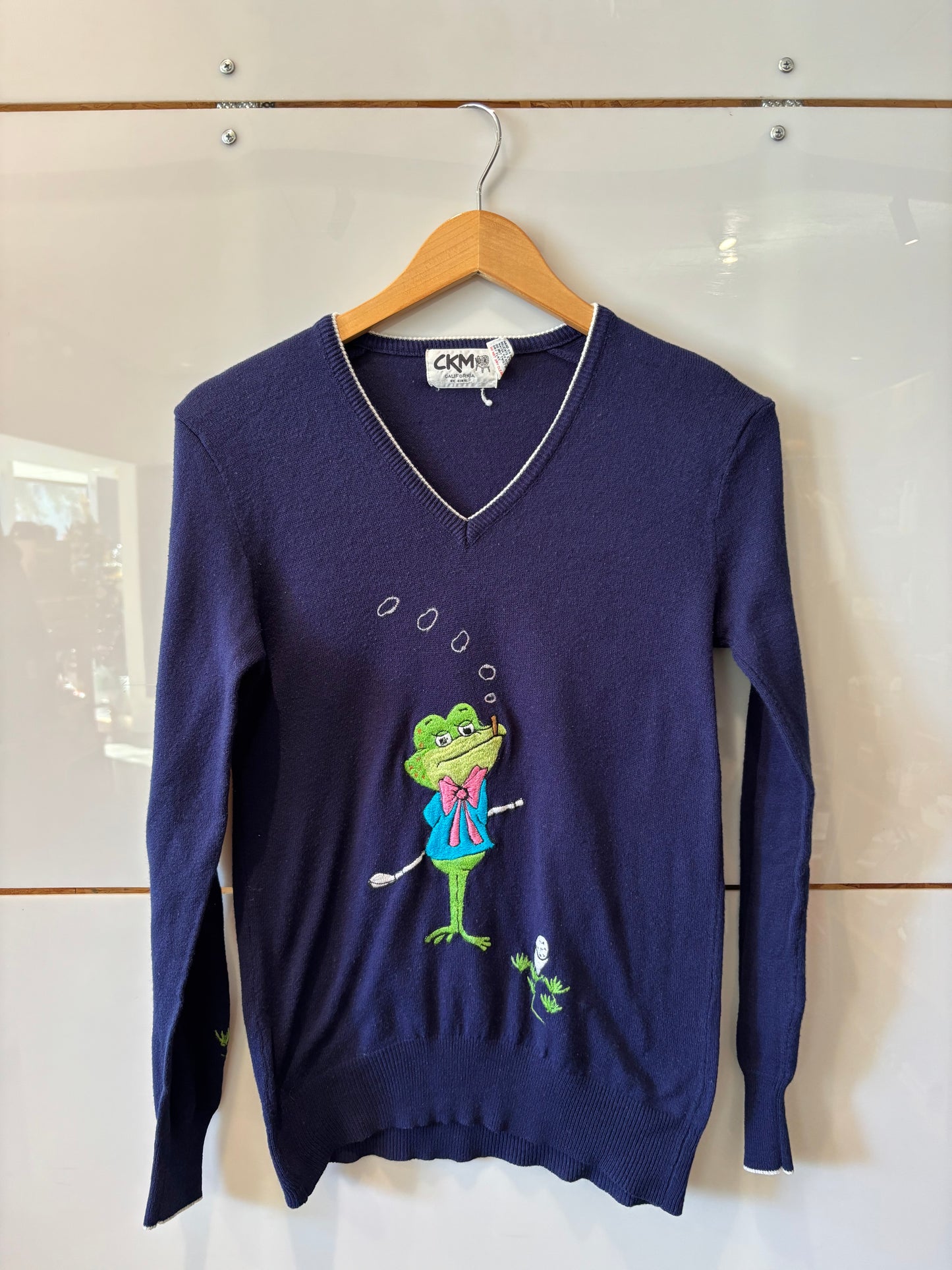 Navy embroidered golf frog sweater - vintage