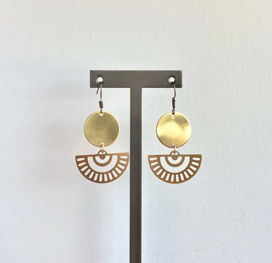Brass Round Half Moon Eye Earring