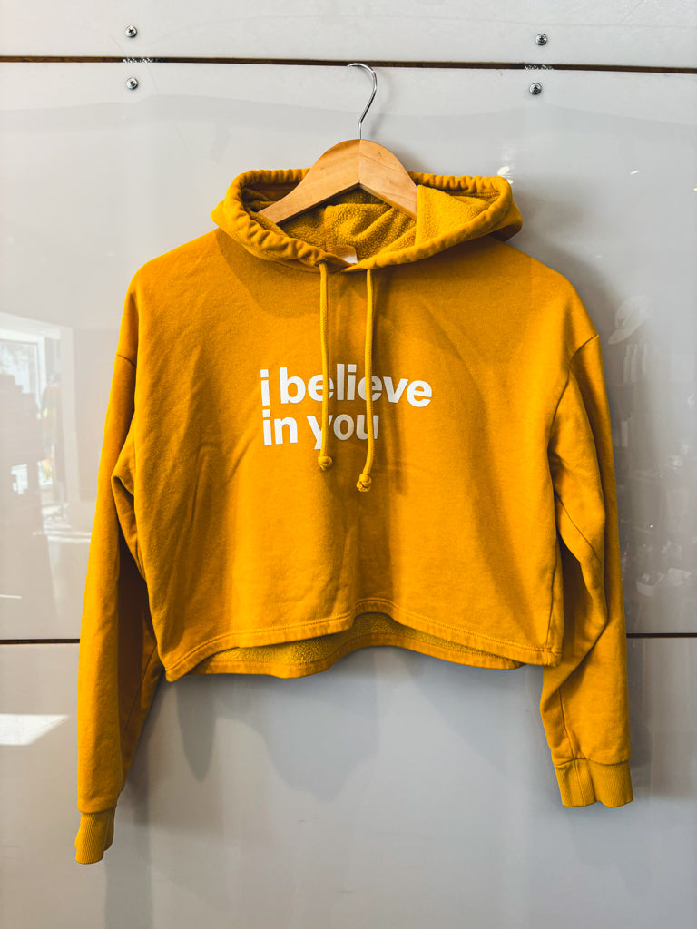 I Believe in You goldenrod crop hoodie - upcycled
