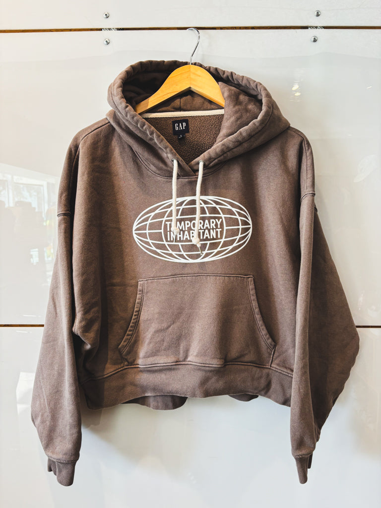 Globe gray crop hoodie - upcycled