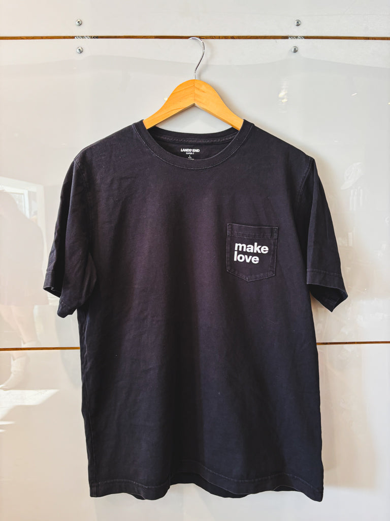 Make Love black s/s pocket tee- upcycled