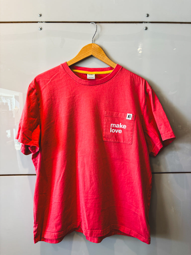 Make Love coral pocket tee - upcycled