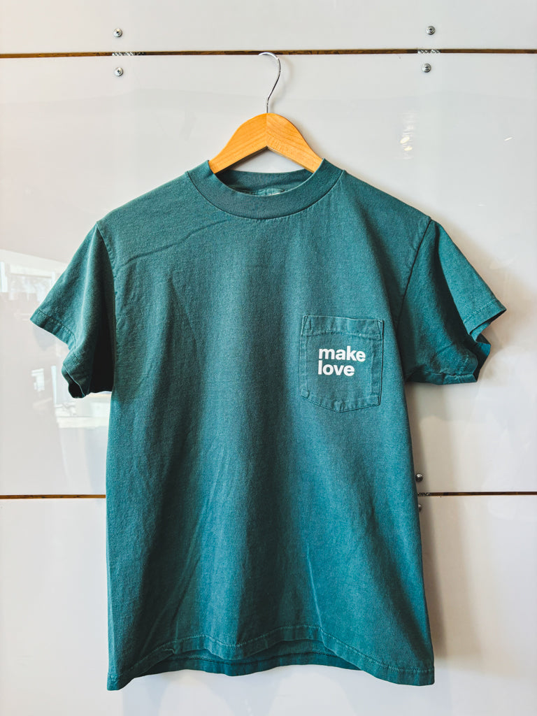 Make Love dark sage pocket tee - upcycled