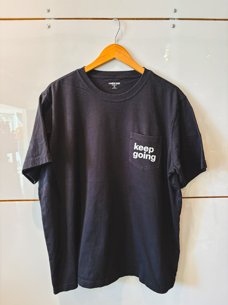 Keep Going black pocket s/s tee - upcycled