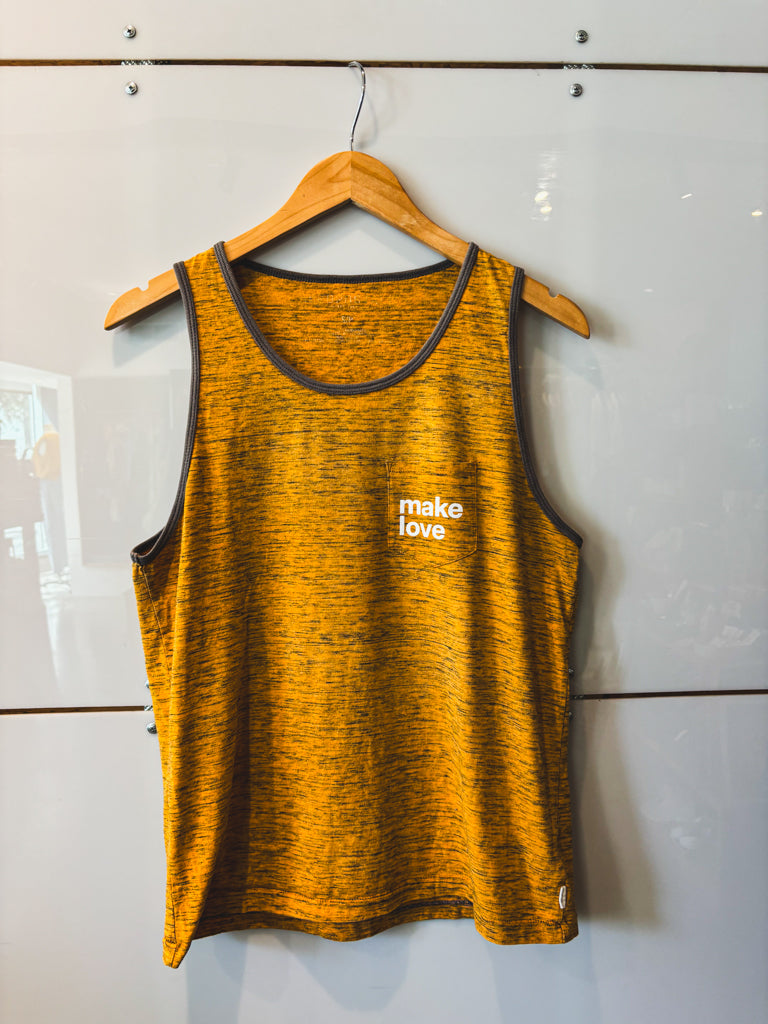Make Love heathered mustard pocket tank - upcycled