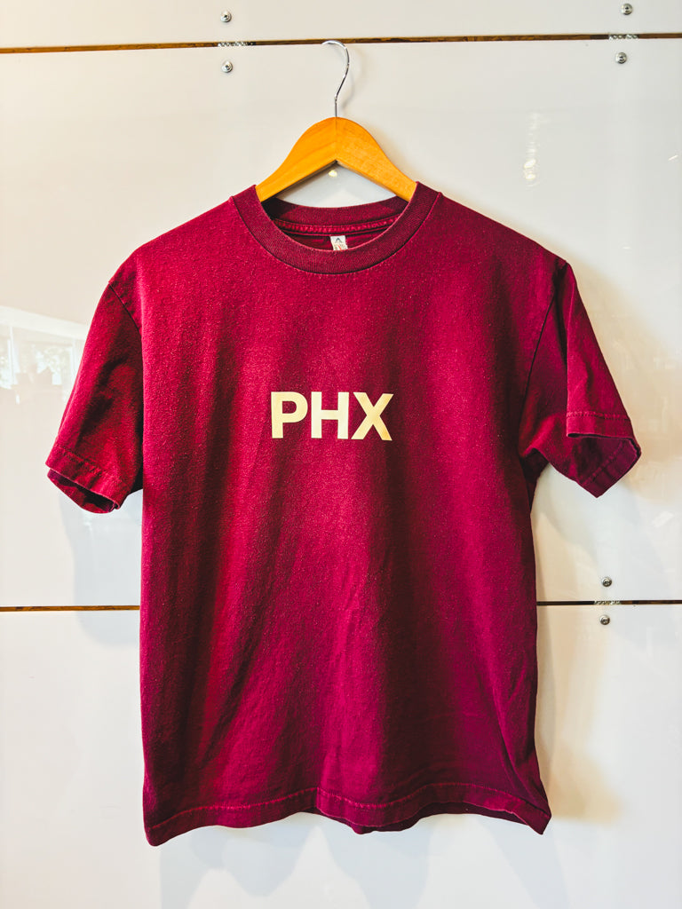 PHX maroon s/s tee with cream design - upcycled