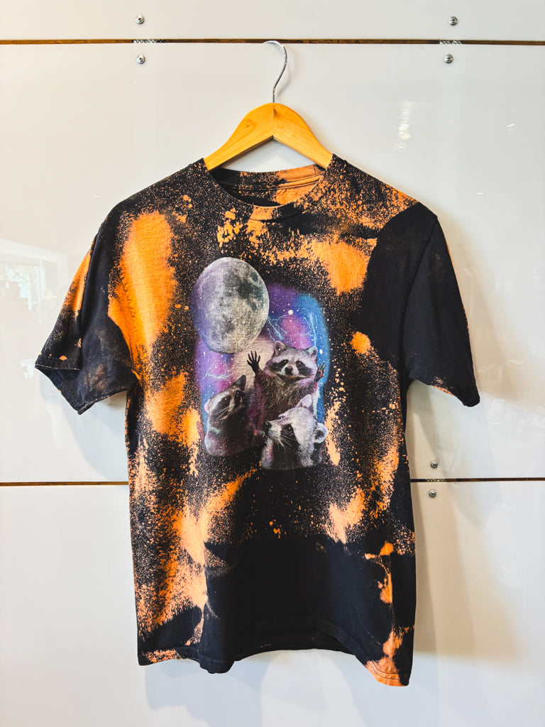 Moon Racoons black bleach splatter s/s tee - previously loved