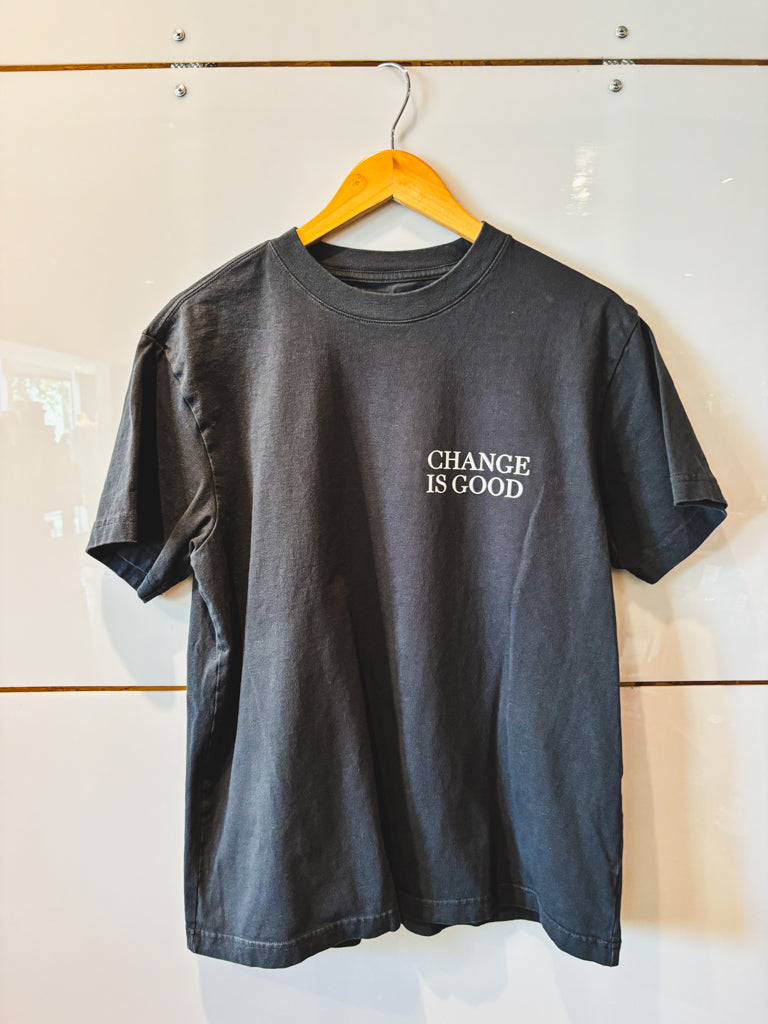 Change is Good small serif black s/s tee - upcycled