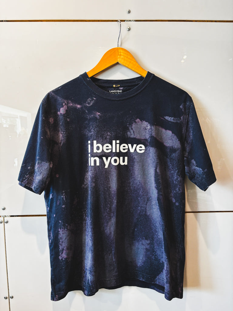 I Believe In You navy w/ bleach splatter s/s tee - upcycled