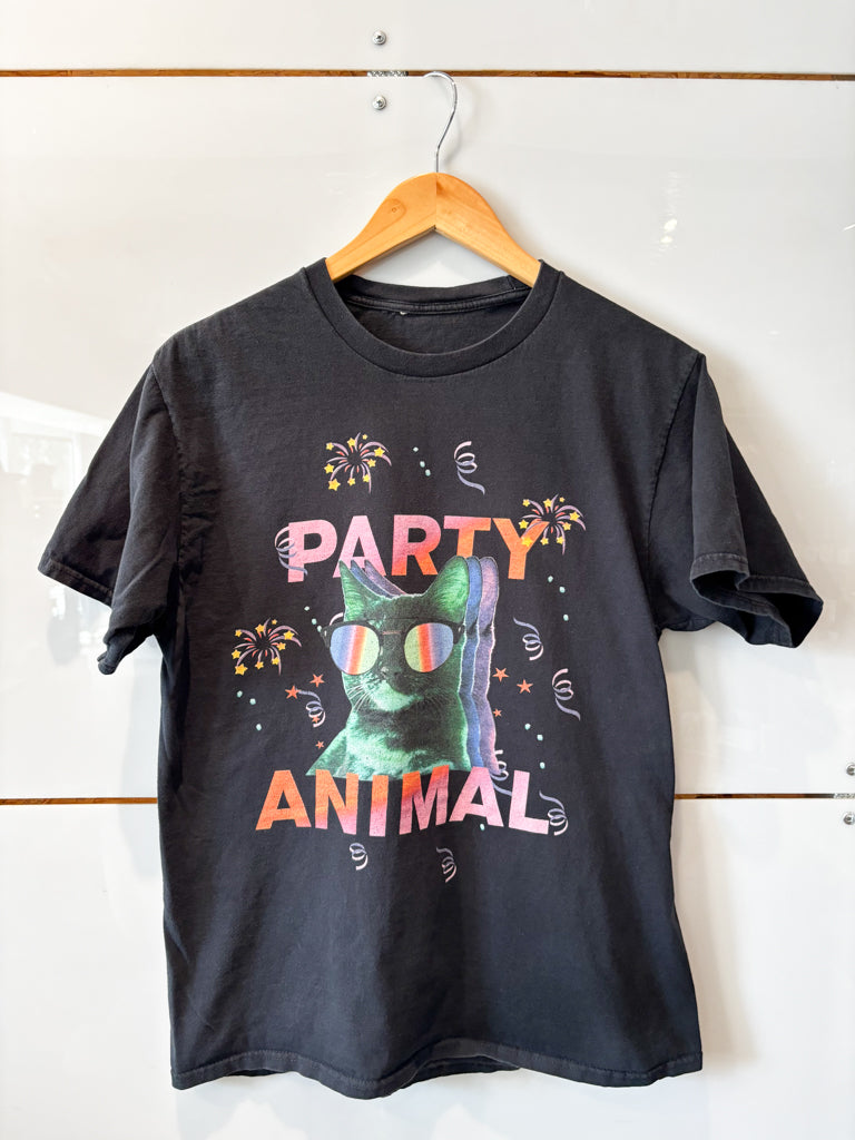Party Animal Cat black tee - pre-loved