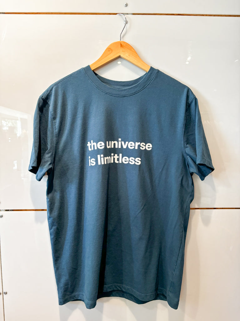 The Universe is Limitless deep teal s/s tee - upcycled