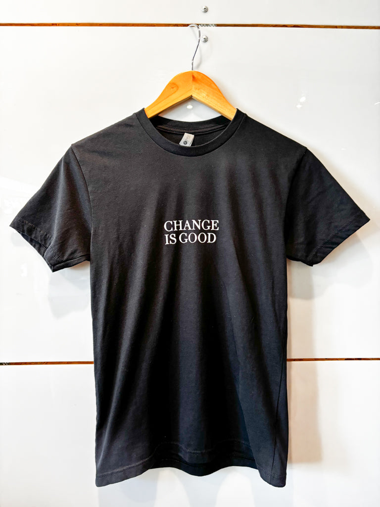 Change is Good serif black s/s tee - upcycled