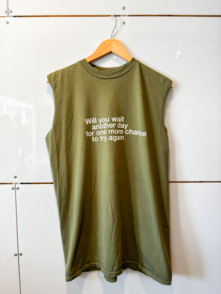 Will You Wait olive green sleeveless tank - upcycled