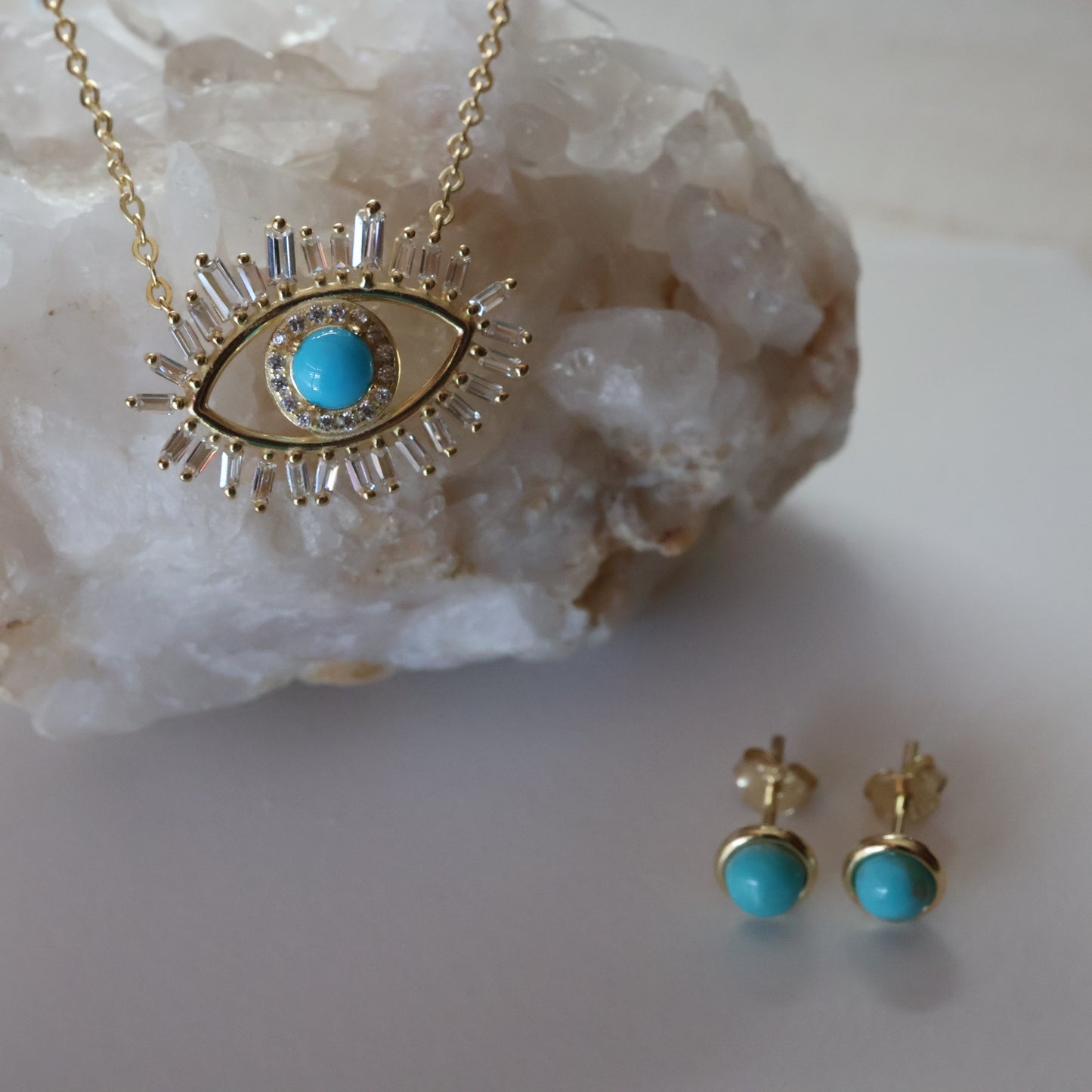 Crystal Lashes Turquoise Eye Necklace